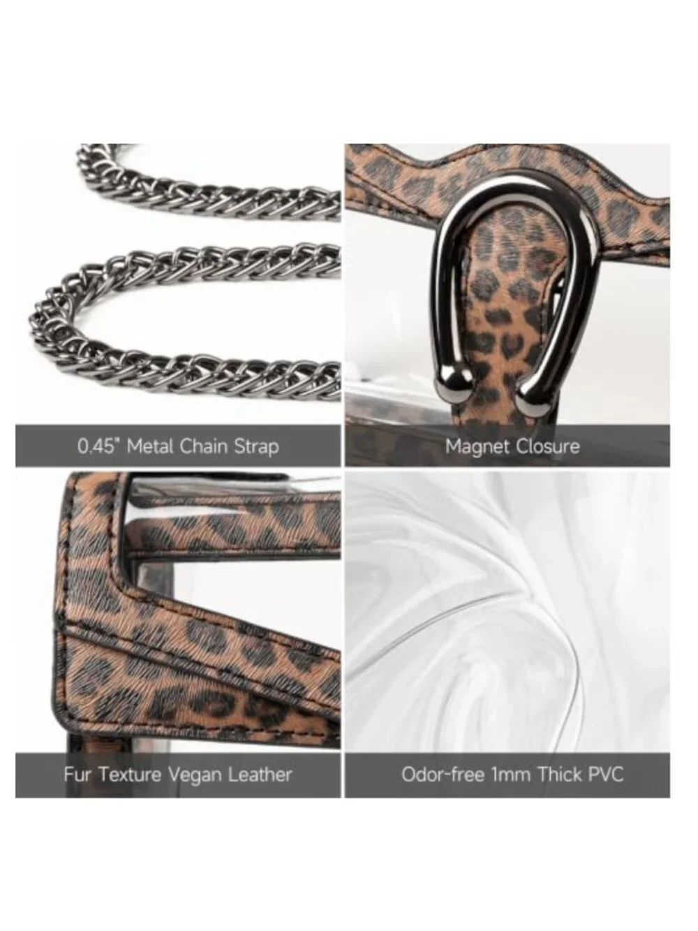 Clear Stadium Approved Crossbody Satchel with Chain Strap, PVC Vegan Leather